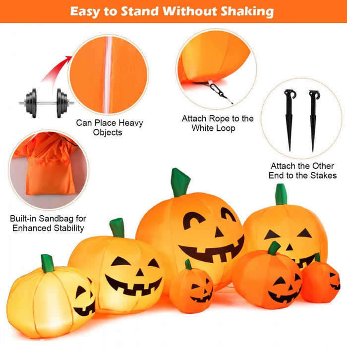 Costway 7.5 ft Halloween Inflatable Pumpkin 7-Piece Set with LED Lights - Suitable for Haunted House Horror Decor