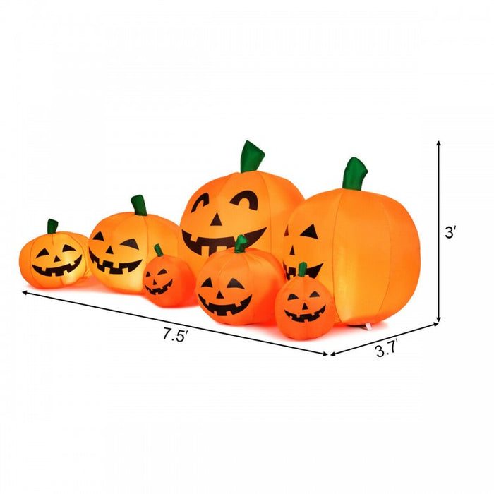 Costway 7.5 ft Halloween Inflatable Pumpkin 7-Piece Set with LED Lights - Suitable for Haunted House Horror Decor