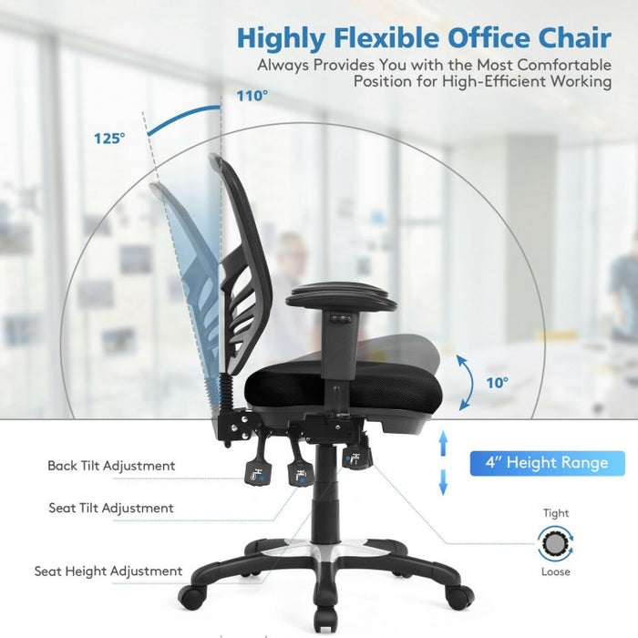 Black 360° Swivel Adjustable Mesh Office Chair with Armrests