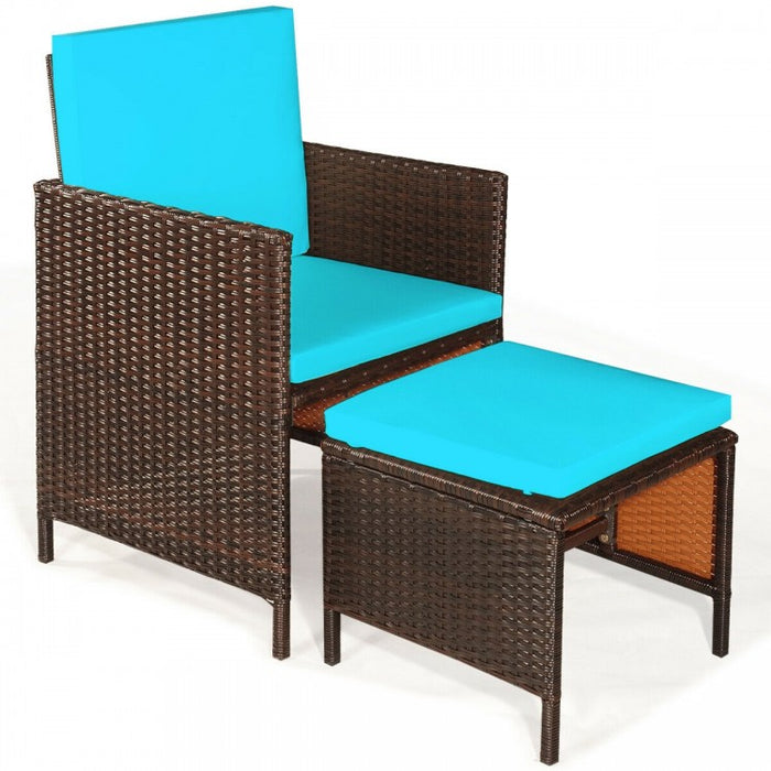 Outdoor 9 Piece Dining Room Set - Includes 4 Wicker Chairs, 4 Ottomans, and 1 Dining Table - Suitable for Backyard