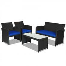 Load image into Gallery viewer, 4-Piece Outdoor Patio Wicker Sofa Set with Glass Coffee Table
