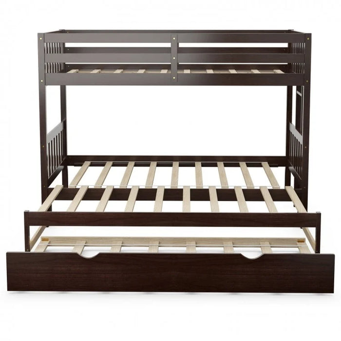 4-in-1 Wooden Bunk Bed with Pullout Drawers for School Dorms