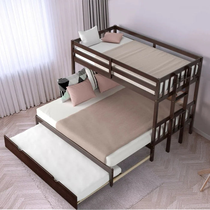 4-in-1 Wooden Bunk Bed with Pullout Drawers for School Dorms
