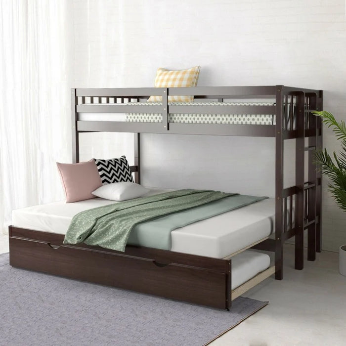 4-in-1 Wooden Bunk Bed with Pullout Drawers for School Dorms