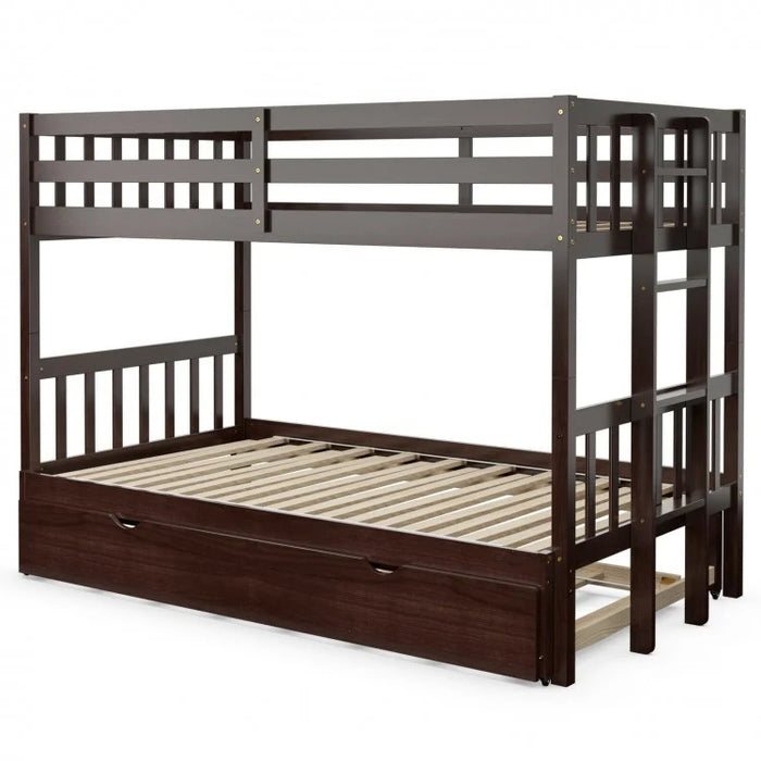 4-in-1 Wooden Bunk Bed with Pullout Drawers for School Dorms