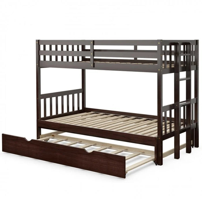 4-in-1 Wooden Bunk Bed with Pullout Drawers for School Dorms