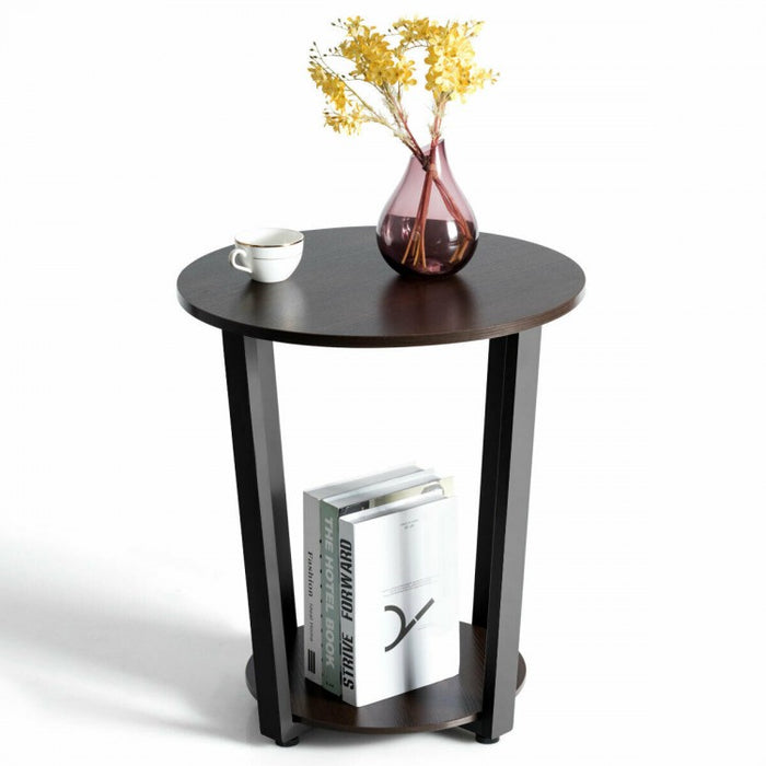 Costway Modern Round Dining Room Table and Sofa Side Table with Removable Bottom Shelf - Suitable for Living Room, Dining Room, and Cafe