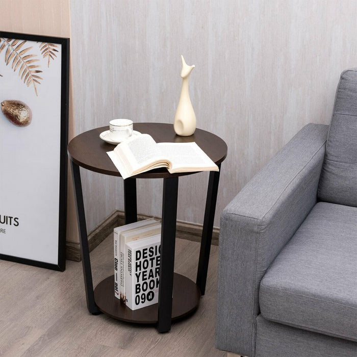 Costway Modern Round Dining Room Table and Sofa Side Table with Removable Bottom Shelf - Suitable for Living Room, Dining Room, and Cafe