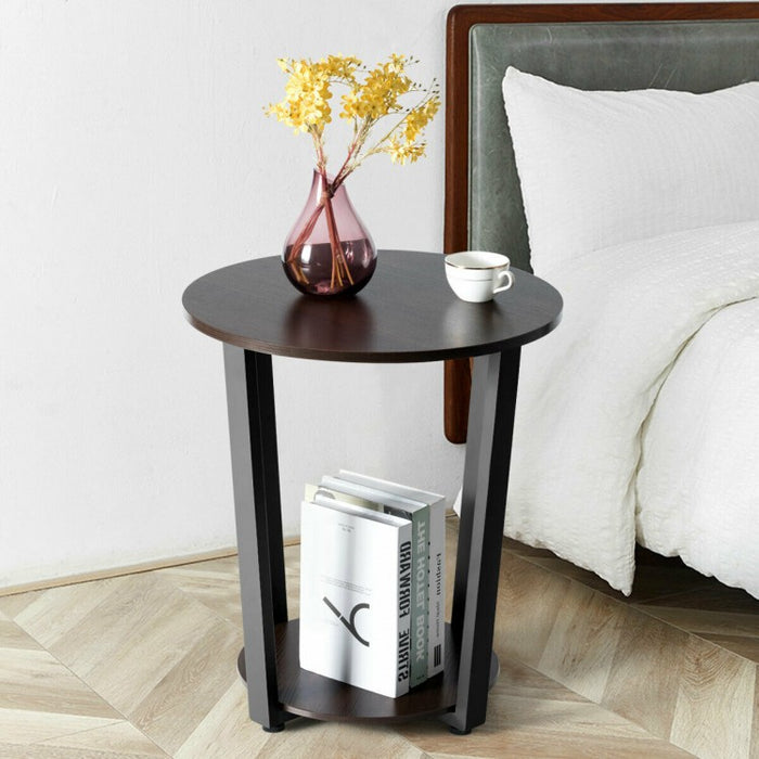 Costway Modern Round Dining Room Table and Sofa Side Table with Removable Bottom Shelf - Suitable for Living Room, Dining Room, and Cafe
