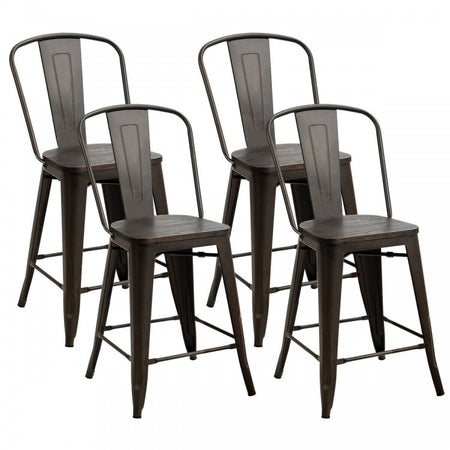 Industrial Style Dining Chairs - 4-Piece Set Bar Stools - Suitable for Bistro, Café, and Restaurant