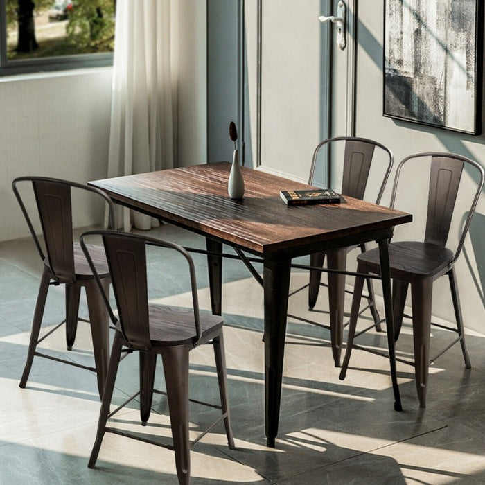 Industrial Style Dining Chairs - 4-Piece Set Bar Stools - Suitable for Bistro, Café, and Restaurant