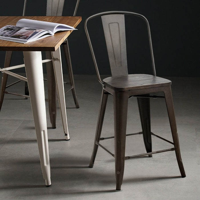 Industrial Style Dining Chairs - 4-Piece Set Bar Stools - Suitable for Bistro, Café, and Restaurant