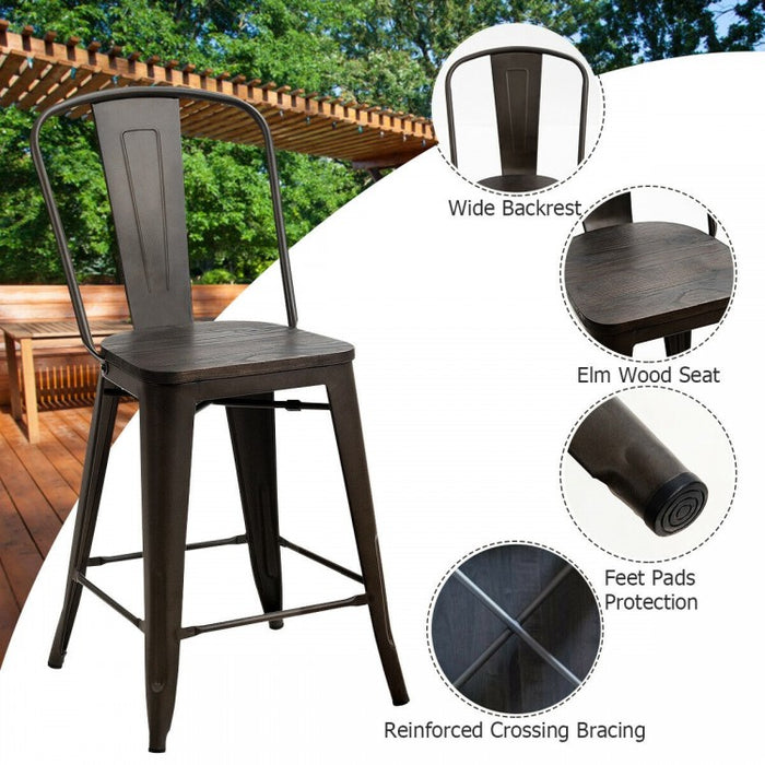 Industrial Style Dining Chairs - 4-Piece Set Bar Stools - Suitable for Bistro, Café, and Restaurant