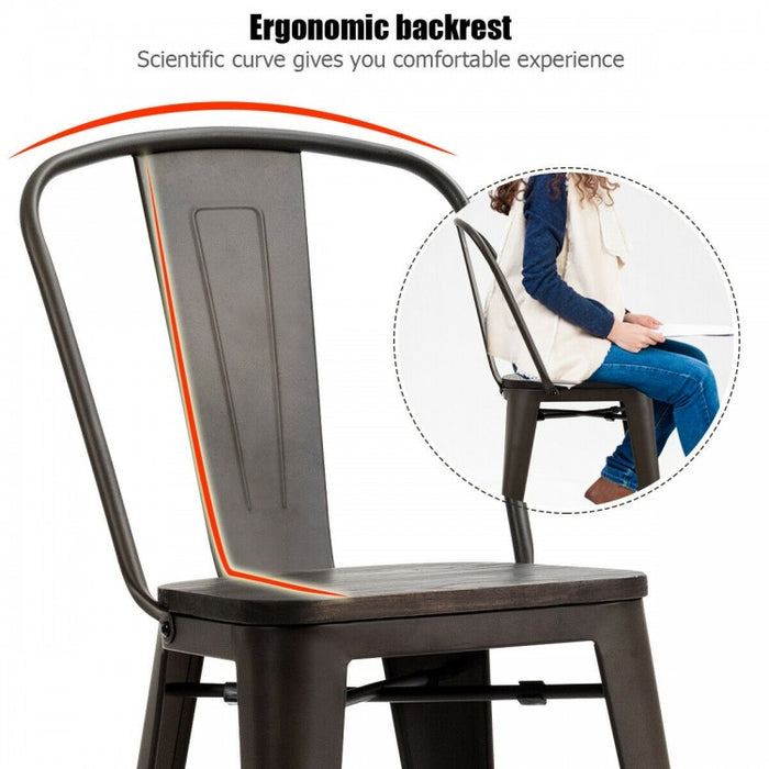 Industrial Style Dining Chairs - 4-Piece Set Bar Stools - Suitable for Bistro, Café, and Restaurant