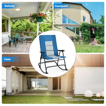 Load image into Gallery viewer, Costway Blue Rocking Camping Chair Folding Chair with Armrests and Cushions - Suitable for Camping, Backyard, Pool, and Garden
