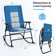 Load image into Gallery viewer, Costway Blue Rocking Camping Chair Folding Chair with Armrests and Cushions - Suitable for Camping, Backyard, Pool, and Garden
