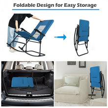 Load image into Gallery viewer, Costway Blue Rocking Camping Chair Folding Chair with Armrests and Cushions - Suitable for Camping, Backyard, Pool, and Garden
