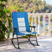 Load image into Gallery viewer, Costway Blue Rocking Camping Chair Folding Chair with Armrests and Cushions - Suitable for Camping, Backyard, Pool, and Garden
