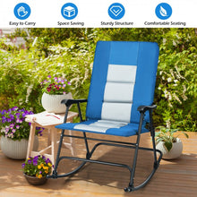 Load image into Gallery viewer, Costway Blue Rocking Camping Chair Folding Chair with Armrests and Cushions - Suitable for Camping, Backyard, Pool, and Garden
