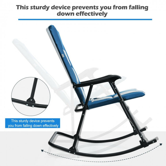 Costway Blue Rocking Camping Chair Folding Chair with Armrests and Cushions - Suitable for Camping, Backyard, Pool, and Garden