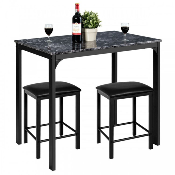 Modern Minimalist Dining Table Set with Marble Top - Includes 2 Cushioned Stools - Suitable for Restaurant and Cafe