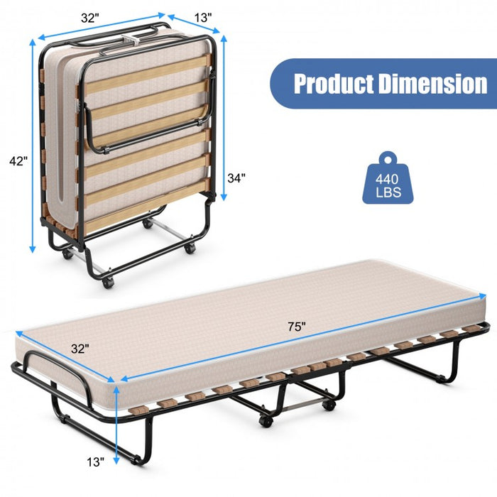 360° Rotating Portable Folding Bed with Memory Foam Mattress