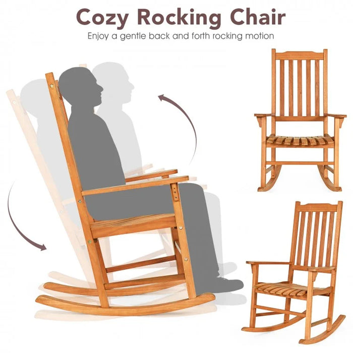 Outdoor Patio Garden Wooden Single-Seat Rocking Chair
