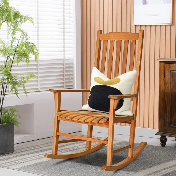 Outdoor Patio Garden Wooden Single-Seat Rocking Chair