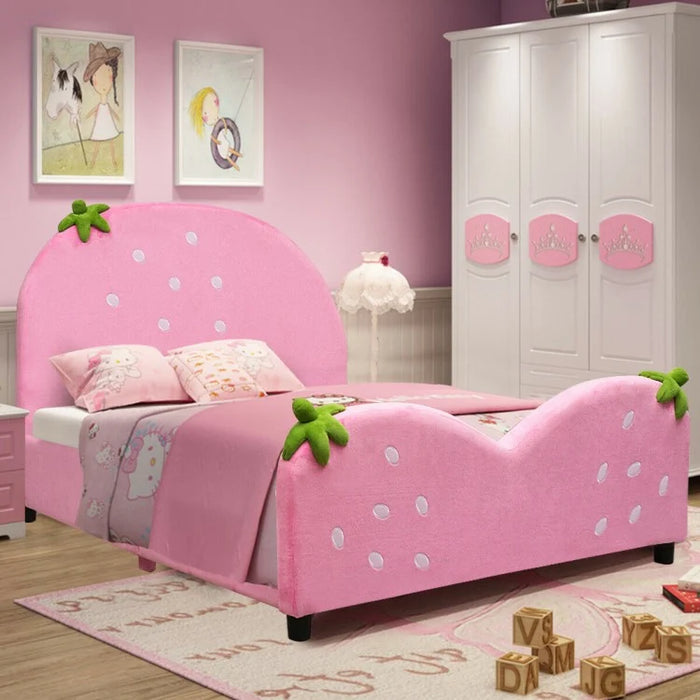 Strawberry Pattern Velvet Children's Bed in Pink