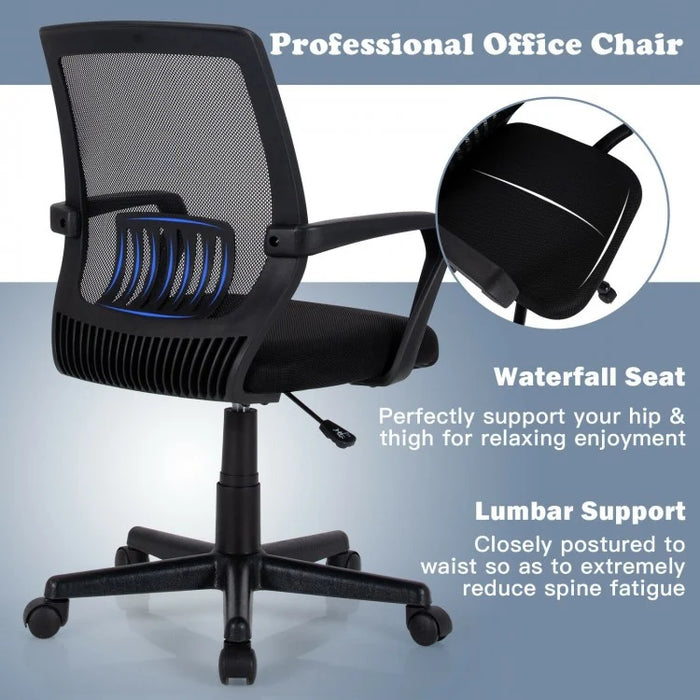Black Mesh Swivel Adjustable Office Computer Chair with Lumbar Support