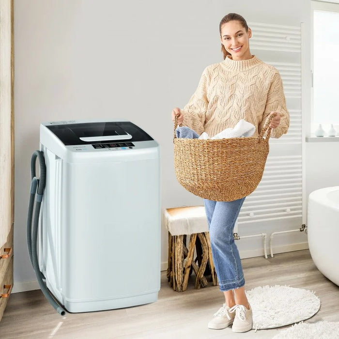 8.8 lbs Portable Large Capacity Gray Fully Automatic Washing Machine Spin Dryer with Drain Pump