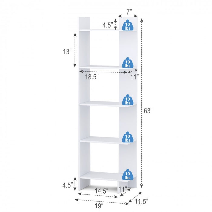 5-Tier Free-Standing Floor Bookcase - Office Furniture Storage Shelving Unit