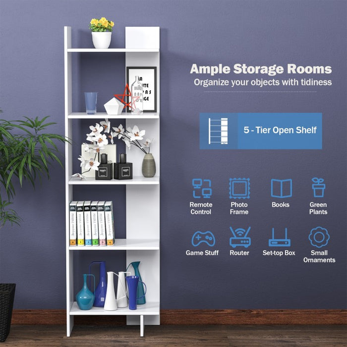 5-Tier Free-Standing Floor Bookcase - Office Furniture Storage Shelving Unit