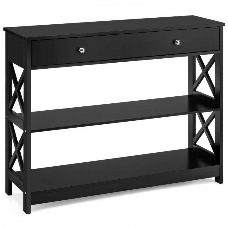 Costway Modern White/Black Entryway Table with Drawer - Suitable for Living Room and Porch