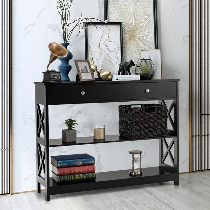 Costway Modern White/Black Entryway Table with Drawer - Suitable for Living Room and Porch