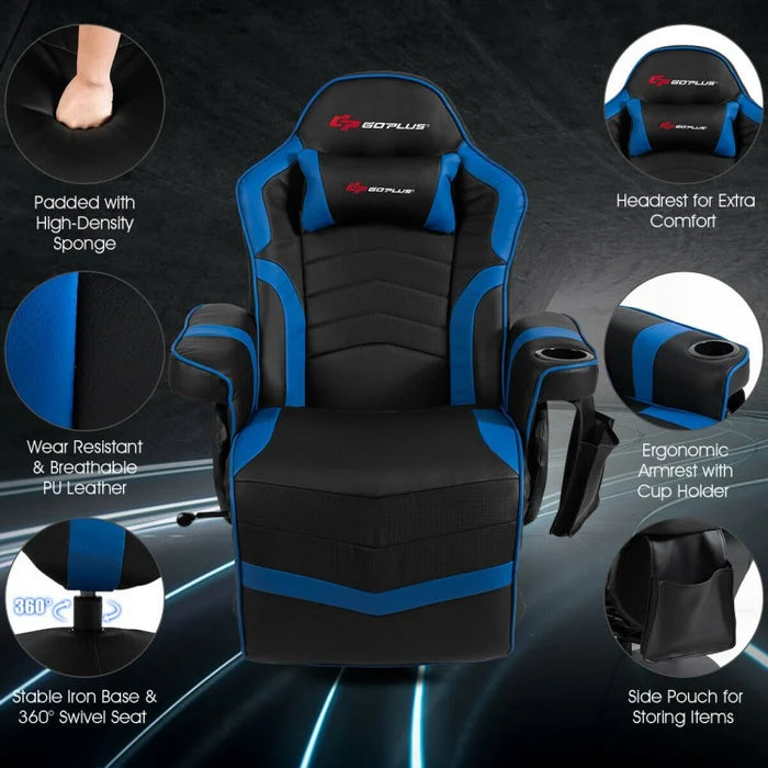 2024 High-Back Massage Gaming Chair with Headrest and Cup Holder