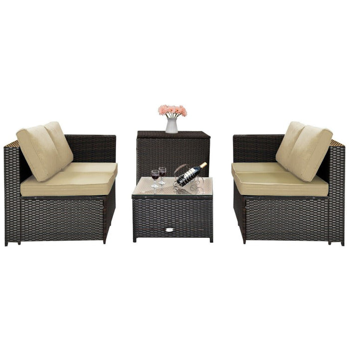 4-Piece Outdoor Wicker Sofa Set with Storage Cabinet for Patio