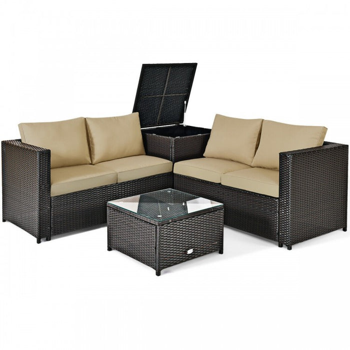 4-Piece Outdoor Wicker Sofa Set with Storage Cabinet for Patio