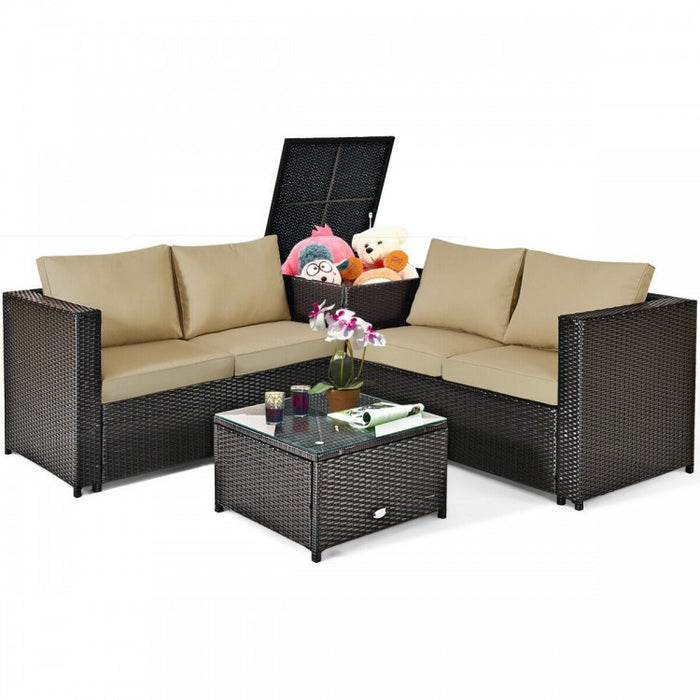 4-Piece Outdoor Wicker Sofa Set with Storage Cabinet for Patio