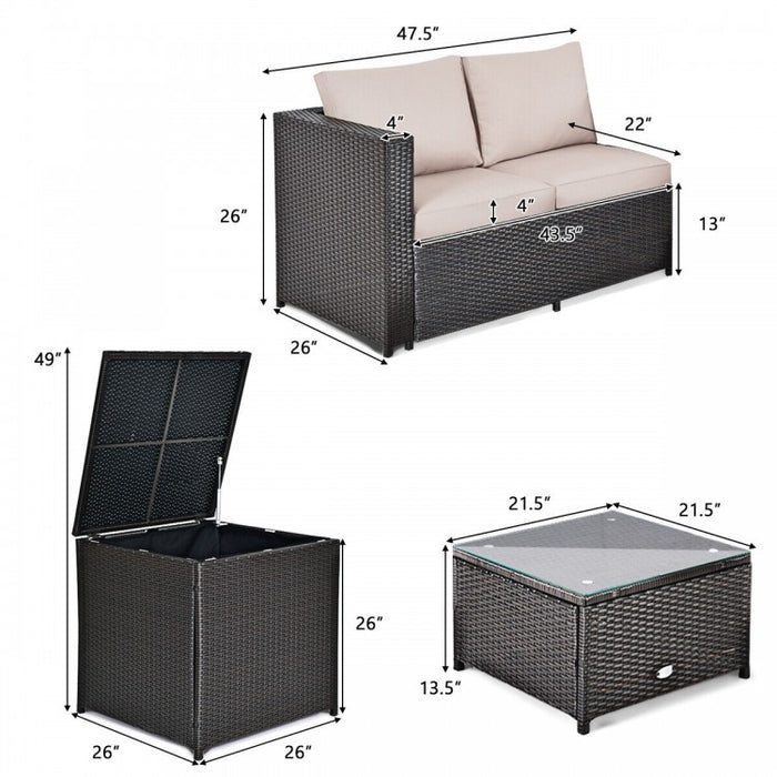 4-Piece Outdoor Wicker Sofa Set with Storage Cabinet for Patio