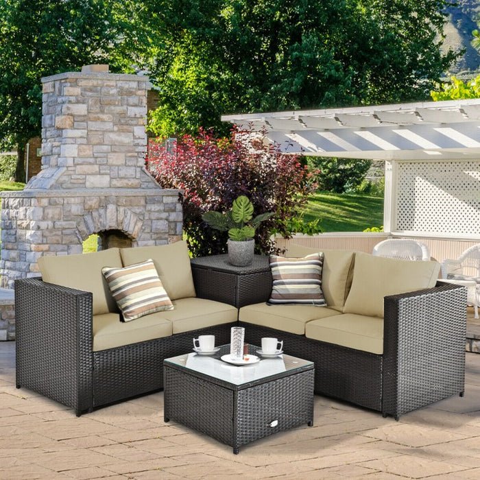 4-Piece Outdoor Wicker Sofa Set with Storage Cabinet for Patio