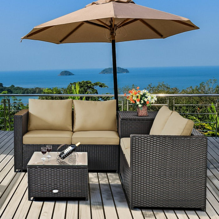 4-Piece Outdoor Wicker Sofa Set with Storage Cabinet for Patio
