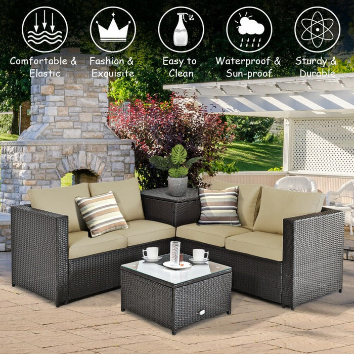 4-Piece Outdoor Wicker Sofa Set with Storage Cabinet for Patio