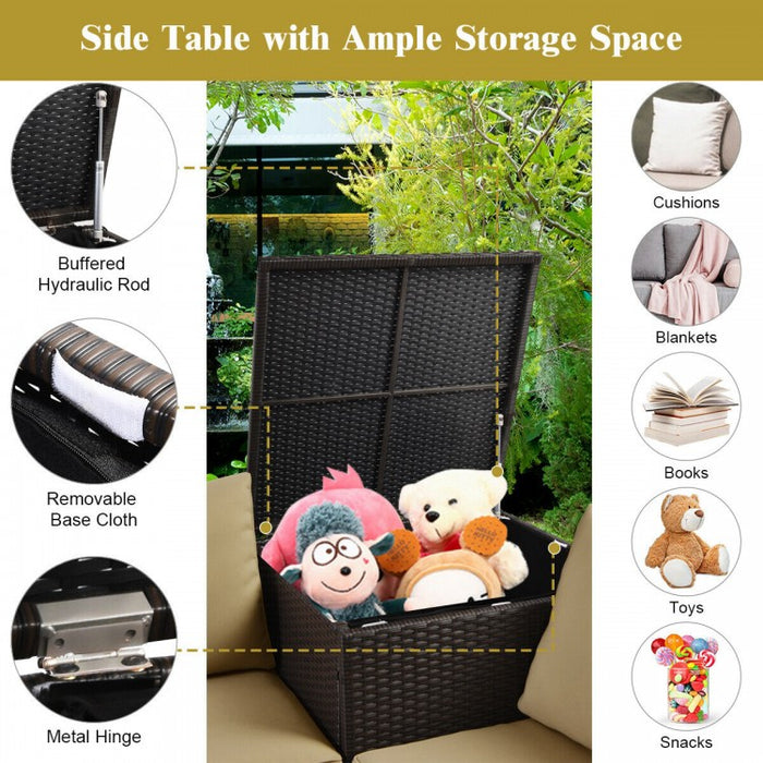4-Piece Outdoor Wicker Sofa Set with Storage Cabinet for Patio