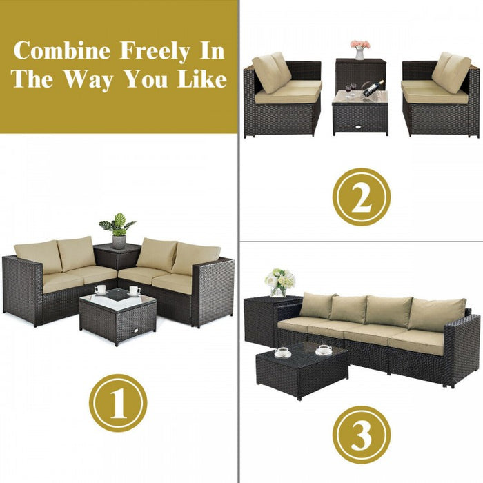 4-Piece Outdoor Wicker Sofa Set with Storage Cabinet for Patio