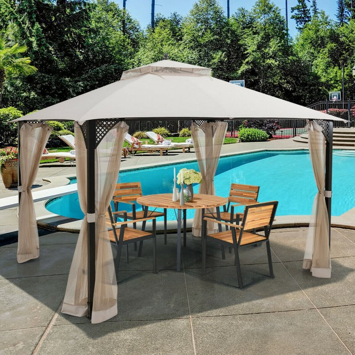 12 x 10 Ft Outdoor Camping Pavilion Canopy Tent for Patio and Backyard
