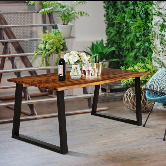 Industrial Style Rectangular Wooden Dining Table with Metal Frame - Suitable for Backyard, Patio, and Picnics