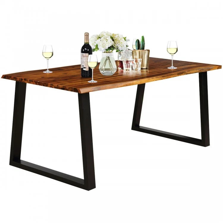 Industrial Style Rectangular Wooden Dining Table with Metal Frame - Suitable for Backyard, Patio, and Picnics