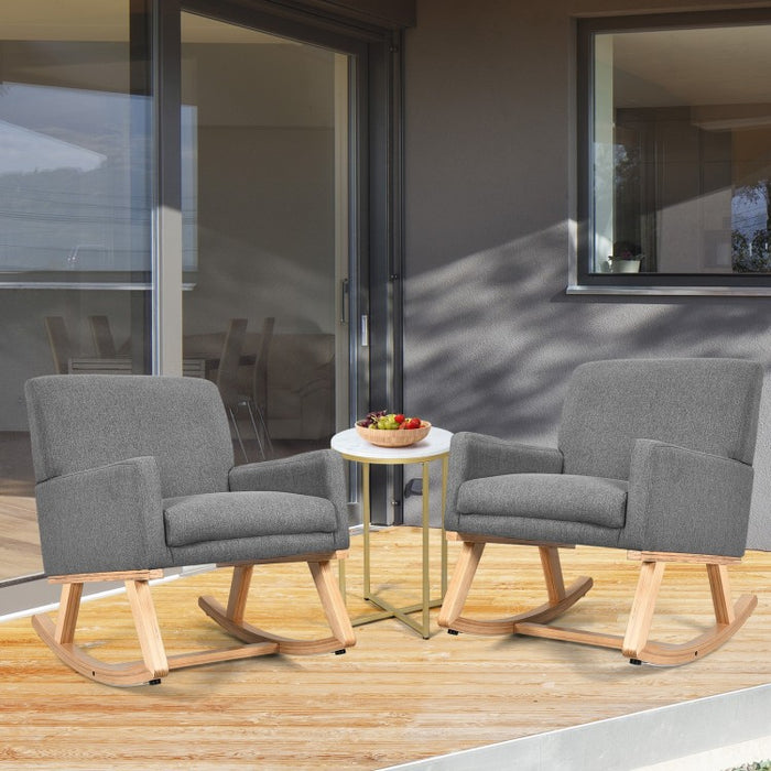 Gray Modern Minimalist Rocking Chair with Wooden Base and Cushion