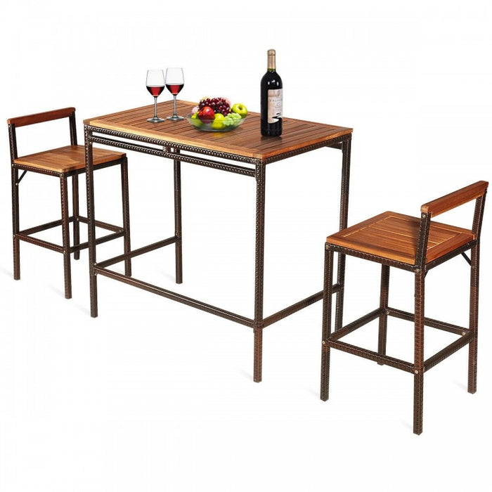 Outdoor Patio Wooden Bar Table and Chair Set